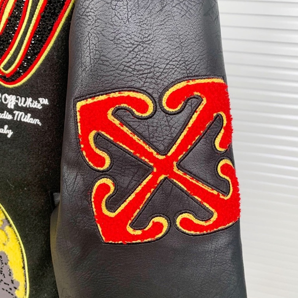 Off-White Black Leather-Sleeved Jacket - image 6